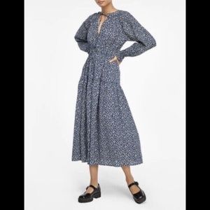 LACAUSA x Anthropologie Dama Midi Tiered Dress Blue Magic Mushroom Size S